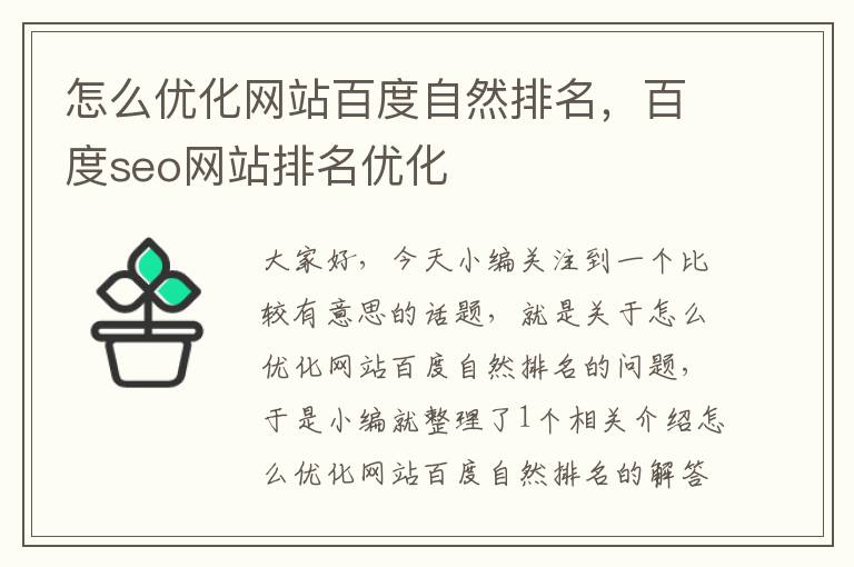 怎么优化网站百度自然排名，百度seo网站排名优化