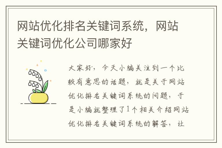 网站优化排名关键词系统，网站关键词优化公司哪家好