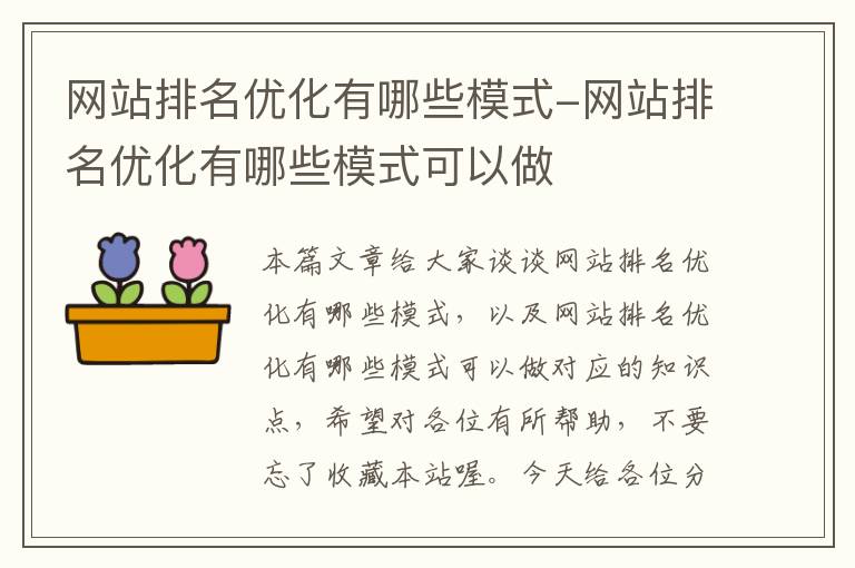 网站排名优化有哪些模式-网站排名优化有哪些模式可以做