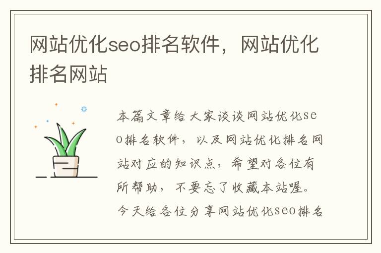 网站优化seo排名软件，网站优化排名网站