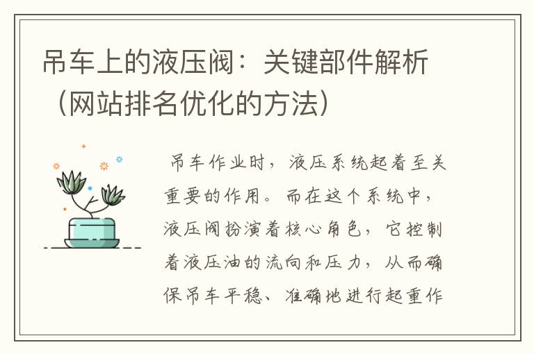 吊车上的液压阀：关键部件解析（网站排名优化的方法）