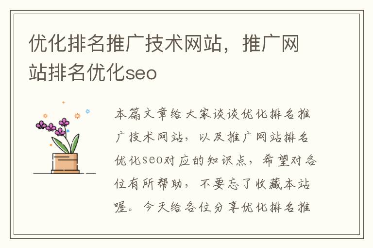 优化排名推广技术网站，推广网站排名优化seo