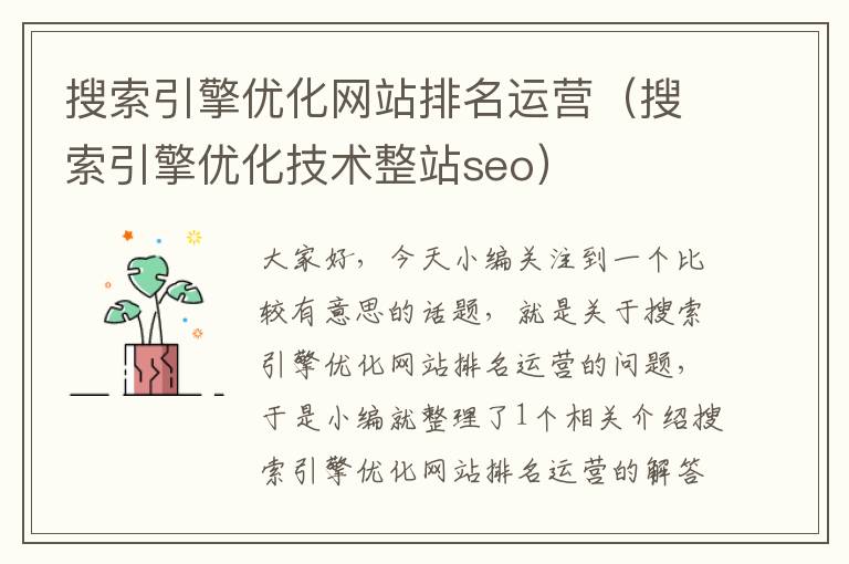 搜索引擎优化网站排名运营（搜索引擎优化技术整站seo）