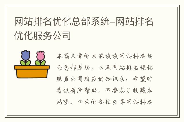 网站排名优化总部系统-网站排名优化服务公司