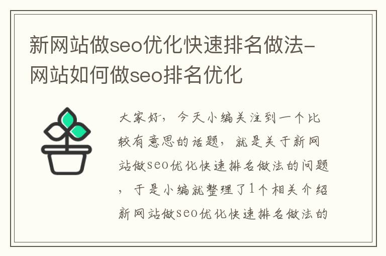 新网站做seo优化快速排名做法-网站如何做seo排名优化