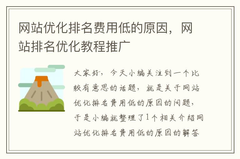 网站优化排名费用低的原因，网站排名优化教程推广