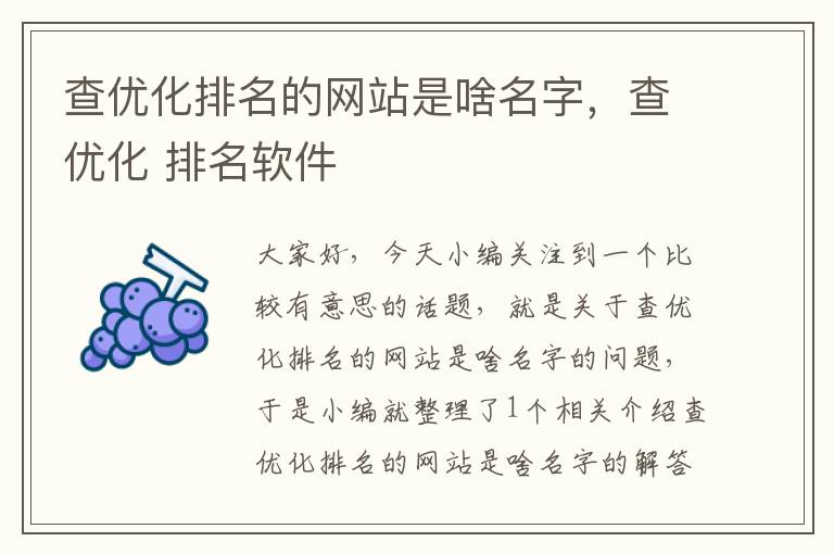 查优化排名的网站是啥名字，查优化 排名软件