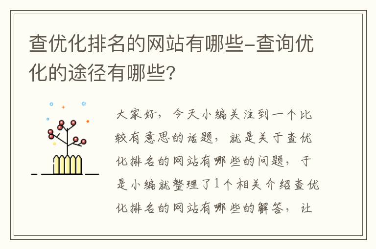 查优化排名的网站有哪些-查询优化的途径有哪些?