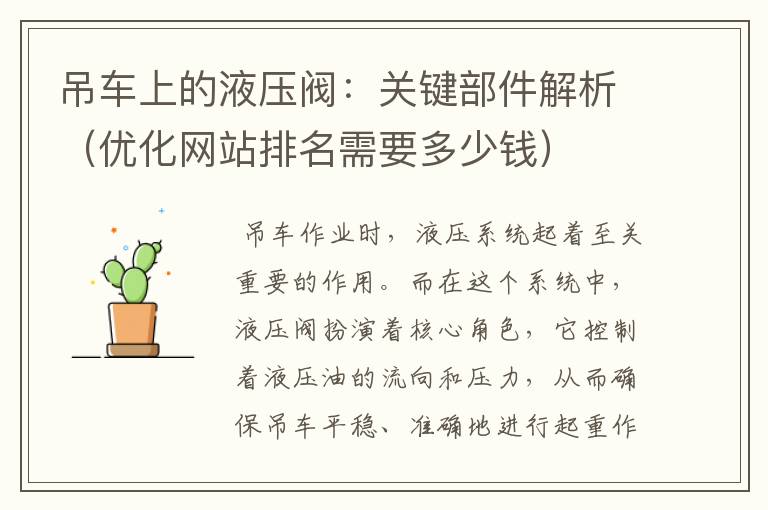 吊车上的液压阀：关键部件解析（优化网站排名需要多少钱）