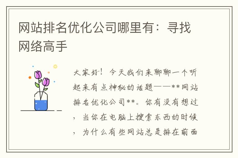 网站排名优化公司哪里有：寻找网络高手