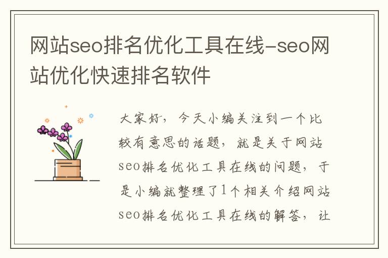 网站seo排名优化工具在线-seo网站优化快速排名软件