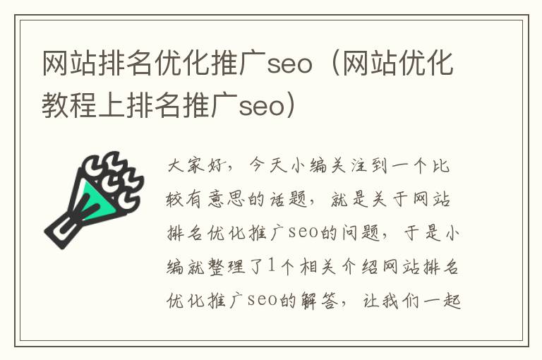 网站排名优化推广seo（网站优化教程上排名推广seo）