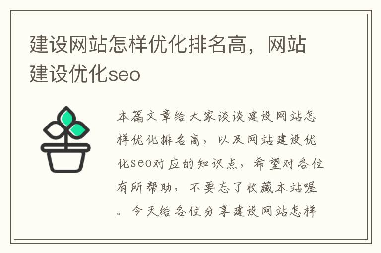 建设网站怎样优化排名高，网站建设优化seo