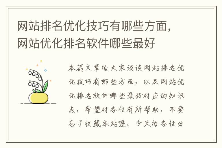 网站排名优化技巧有哪些方面，网站优化排名软件哪些最好