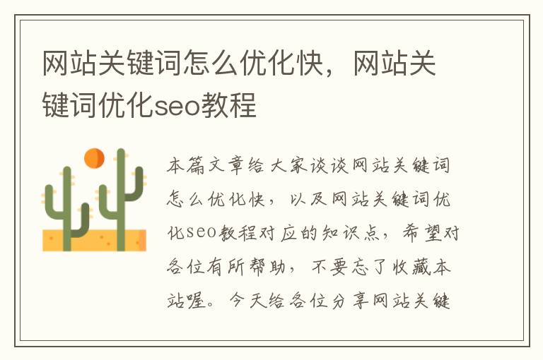 网站关键词怎么优化快，网站关键词优化seo教程