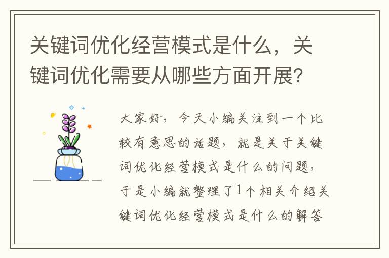 关键词优化经营模式是什么，关键词优化需要从哪些方面开展?