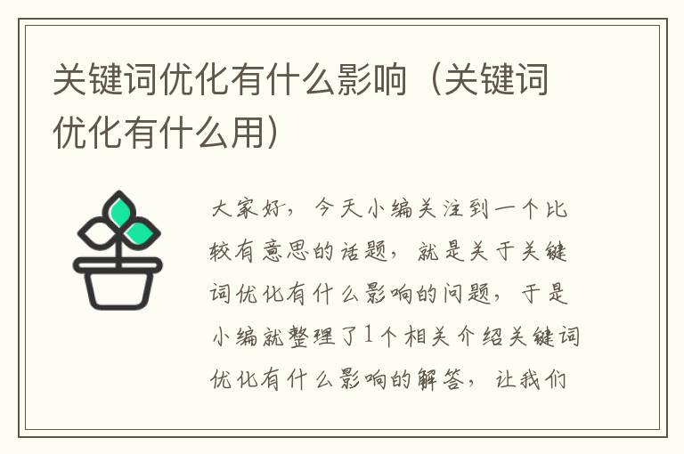 关键词优化有什么影响（关键词优化有什么用）