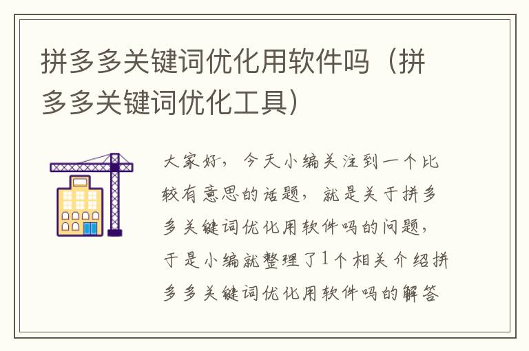 拼多多关键词优化用软件吗（拼多多关键词优化工具）