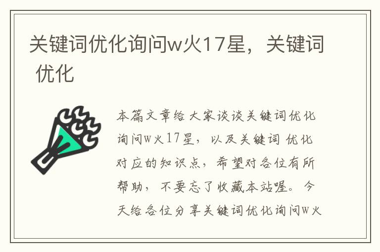 关键词优化询问w火17星，关键词 优化