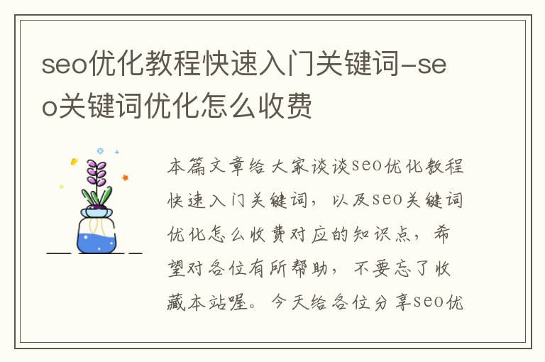 seo优化教程快速入门关键词-seo关键词优化怎么收费