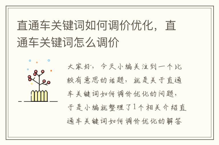 直通车关键词如何调价优化，直通车关键词怎么调价