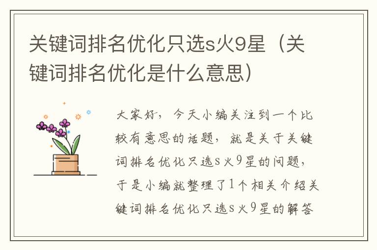 关键词排名优化只选s火9星（关键词排名优化是什么意思）