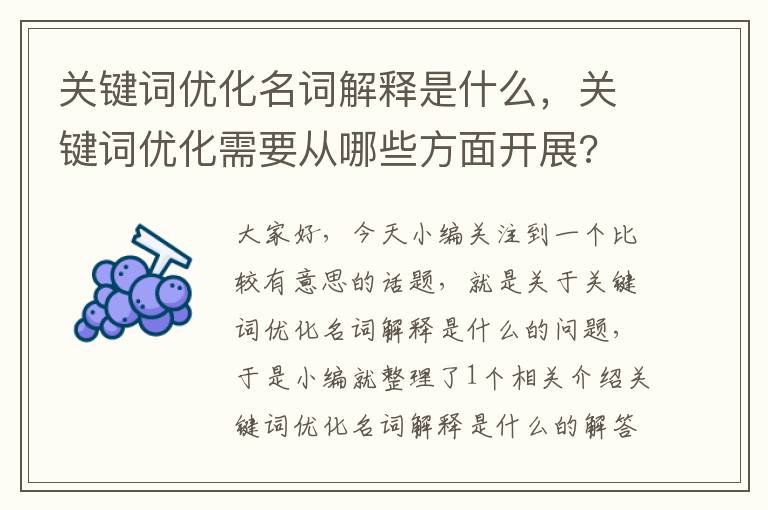 关键词优化名词解释是什么，关键词优化需要从哪些方面开展?