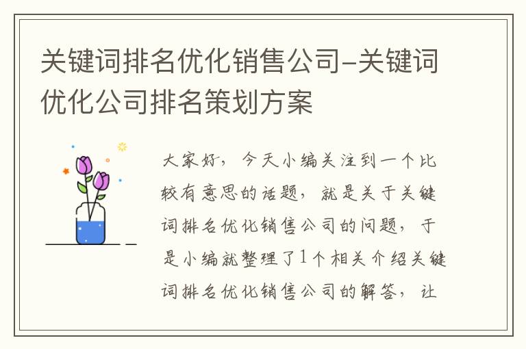 关键词排名优化销售公司-关键词优化公司排名策划方案