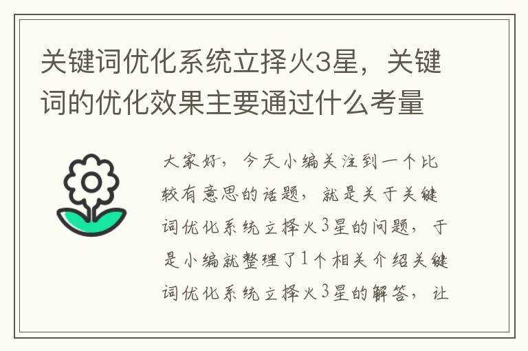 关键词优化系统立择火3星，关键词的优化效果主要通过什么考量？