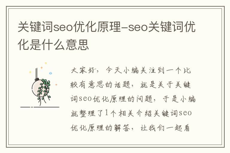 关键词seo优化原理-seo关键词优化是什么意思