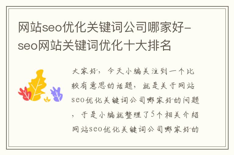 网站seo优化关键词公司哪家好-seo网站关键词优化十大排名