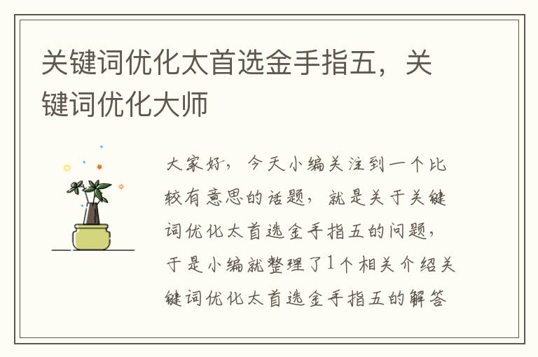 关键词优化太首选金手指五，关键词优化大师