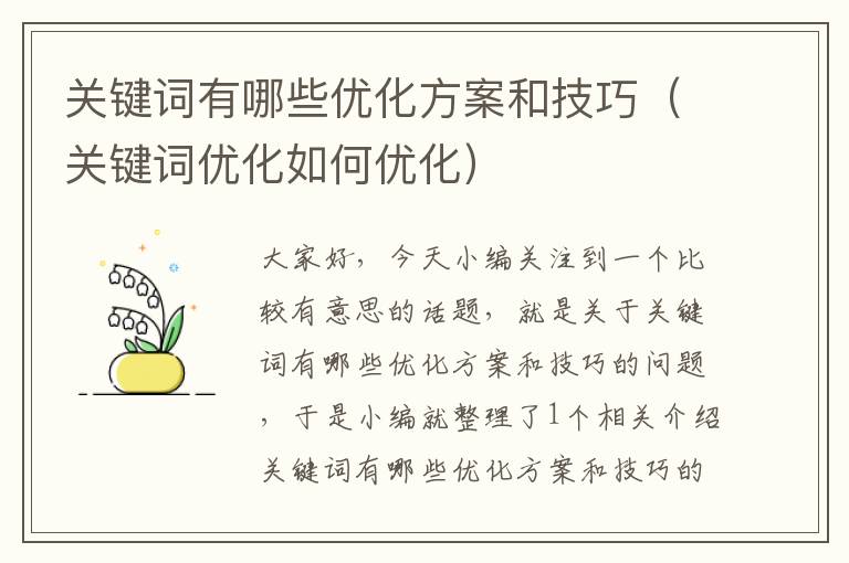 关键词有哪些优化方案和技巧（关键词优化如何优化）