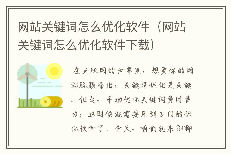 网站关键词怎么优化软件（网站关键词怎么优化软件下载）