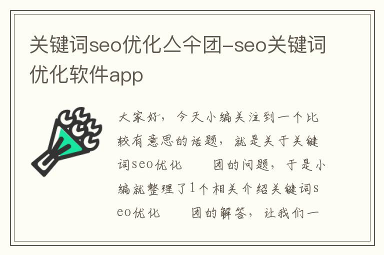 关键词seo优化亼仐团-seo关键词优化软件app