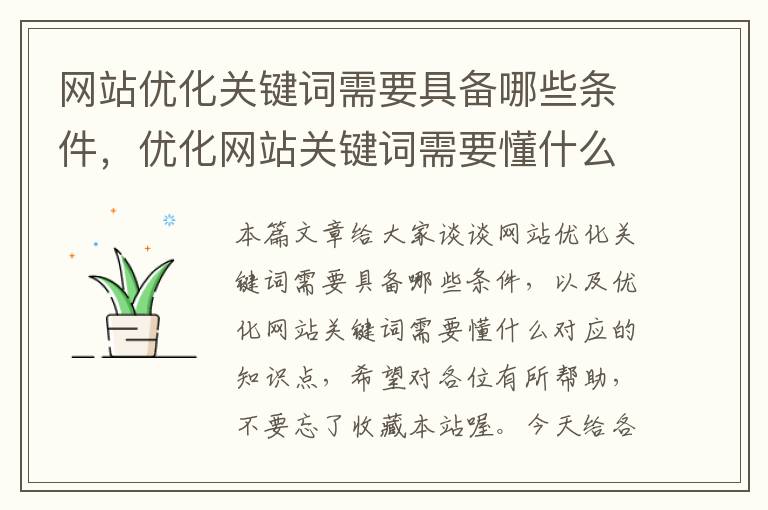 网站优化关键词需要具备哪些条件，优化网站关键词需要懂什么