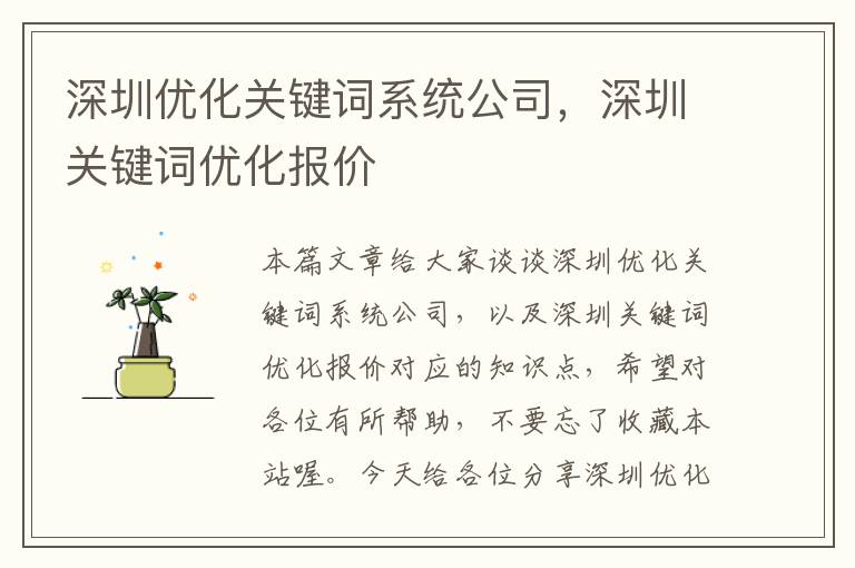 深圳优化关键词系统公司，深圳关键词优化报价