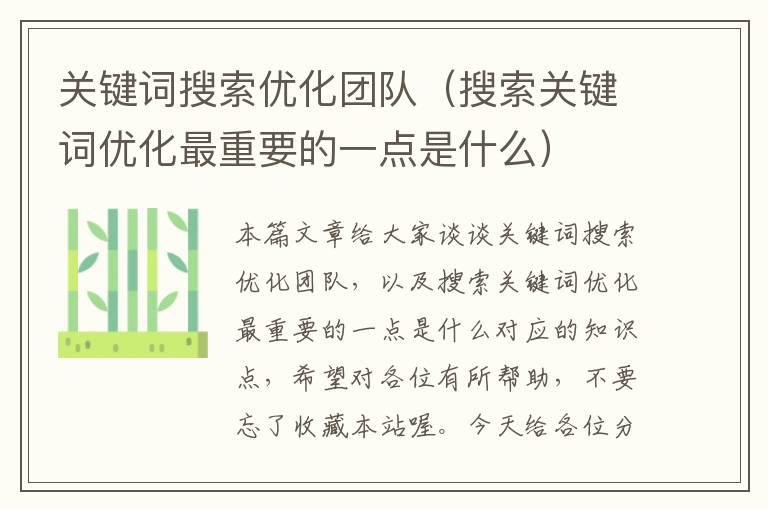 关键词搜索优化团队（搜索关键词优化最重要的一点是什么）