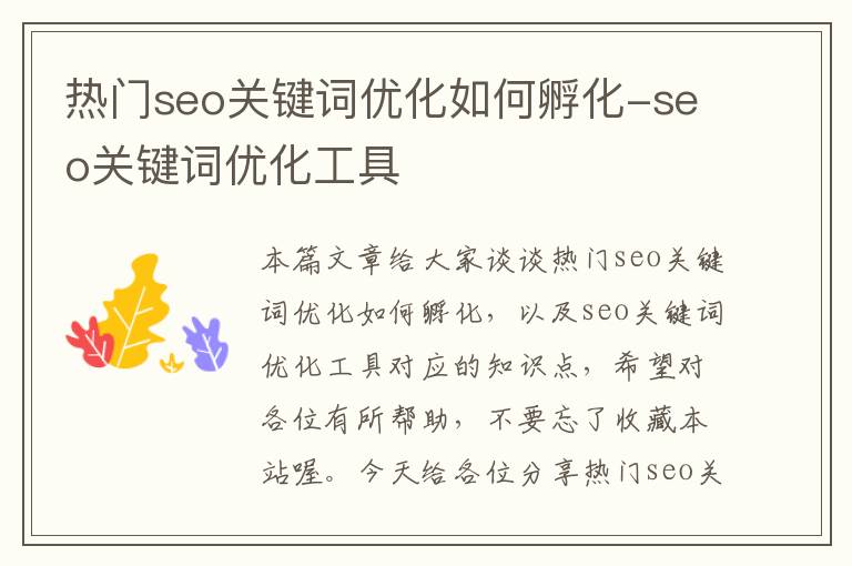 热门seo关键词优化如何孵化-seo关键词优化工具