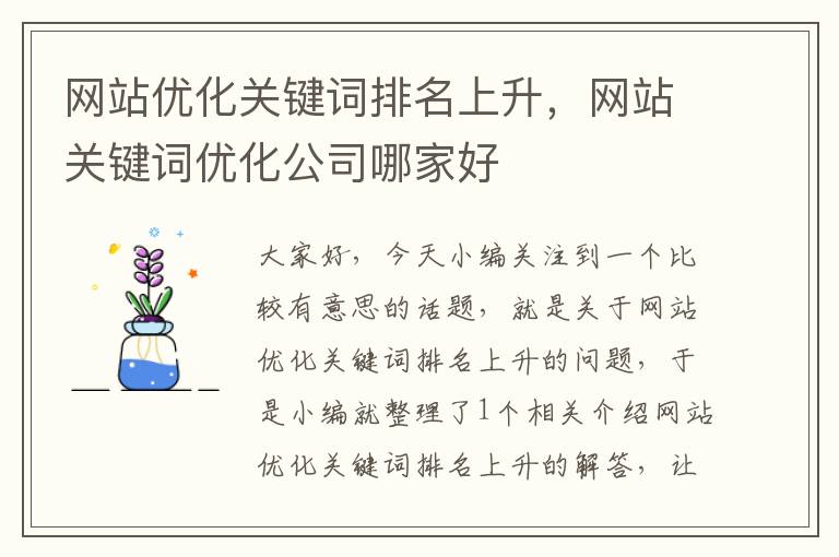 网站优化关键词排名上升，网站关键词优化公司哪家好