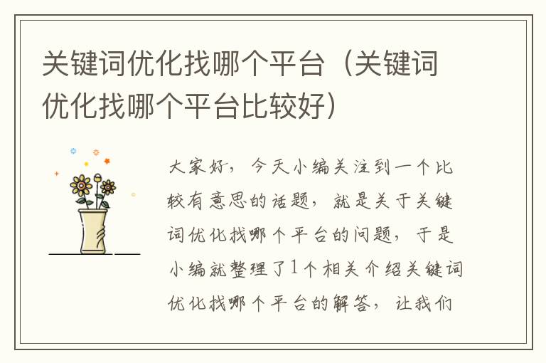 关键词优化找哪个平台（关键词优化找哪个平台比较好）