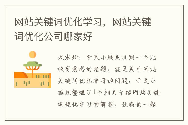 网站关键词优化学习，网站关键词优化公司哪家好