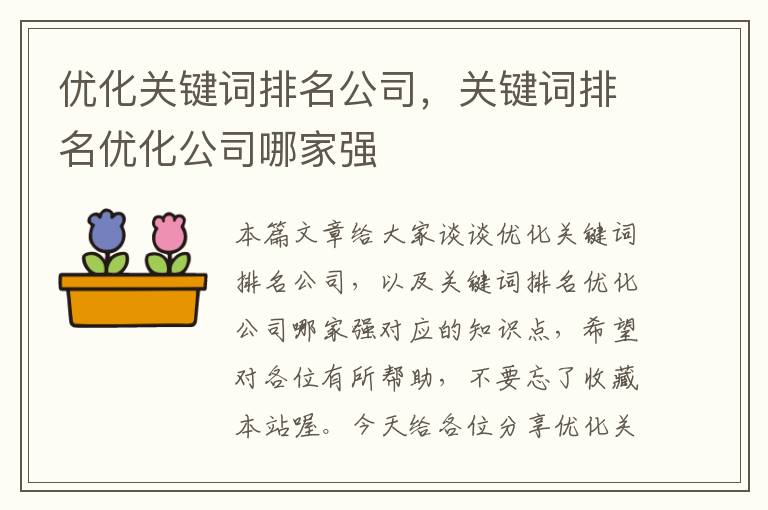 优化关键词排名公司，关键词排名优化公司哪家强