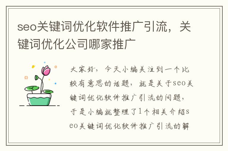 seo关键词优化软件推广引流，关键词优化公司哪家推广