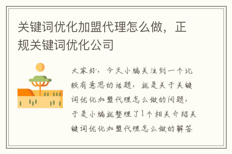 关键词优化加盟代理怎么做，正规关键词优化公司