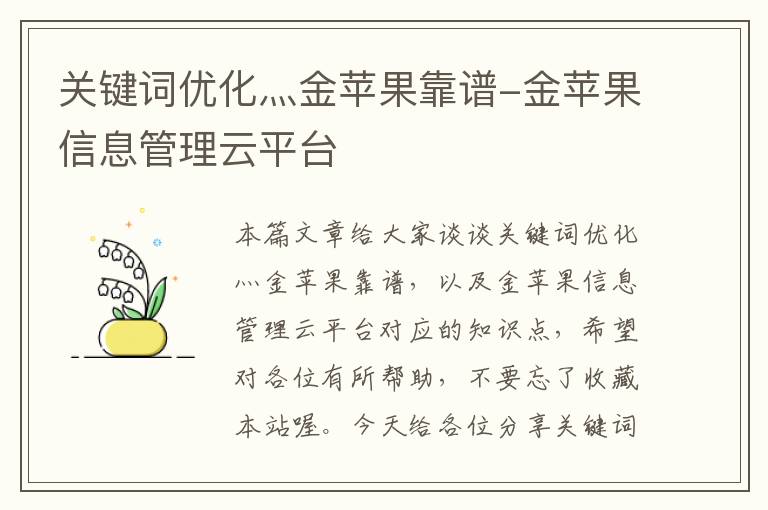 关键词优化灬金苹果靠谱-金苹果信息管理云平台