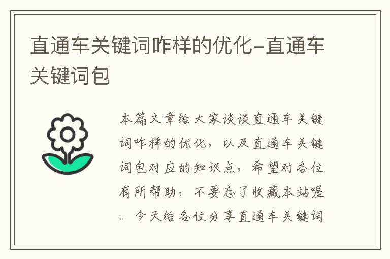 直通车关键词咋样的优化-直通车关键词包