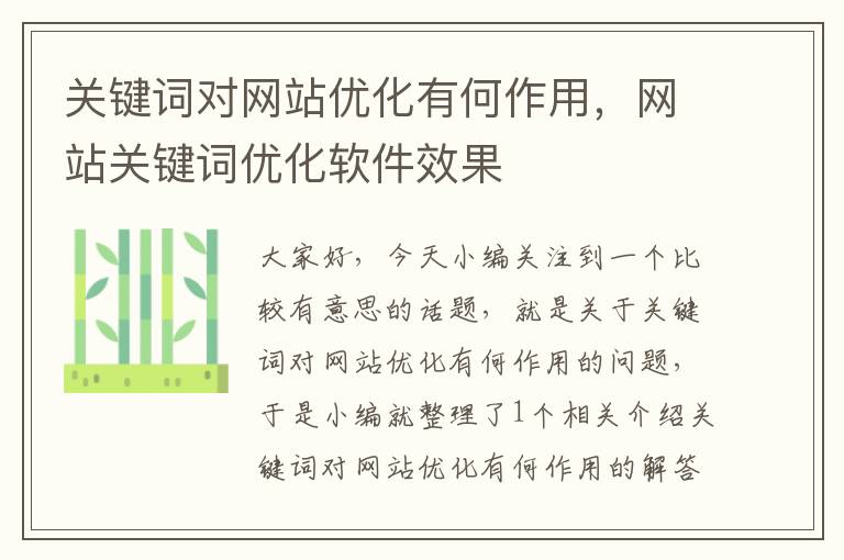 关键词对网站优化有何作用，网站关键词优化软件效果