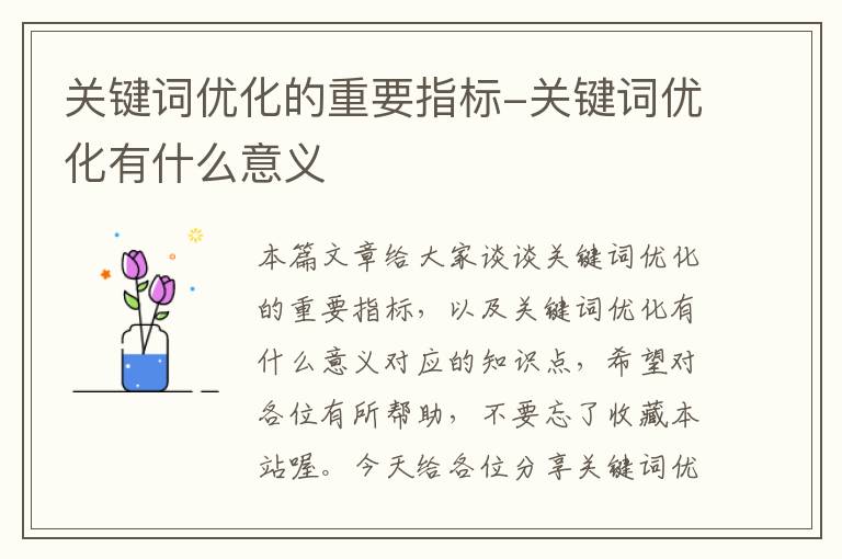 关键词优化的重要指标-关键词优化有什么意义