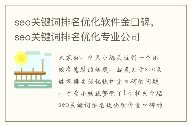 seo关键词排名优化软件金口碑，seo关键词排名优化专业公司